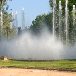 Architectural fountain with lance jets and central spraying jets