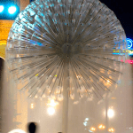 Illuminated fountain with a water sphere