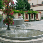 Water fountain with several fountain nozzles type mushroom jet