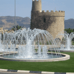 Ornamental fountain with circular fountain ring