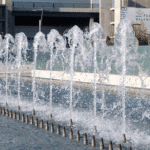 Large jet pipe stocks in architectural fountain            