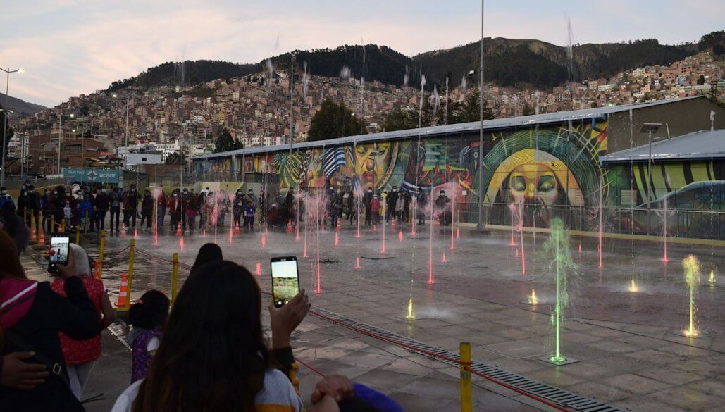 Dry deck fountain Park of Cultures and Mother Earth . Waterboy Play