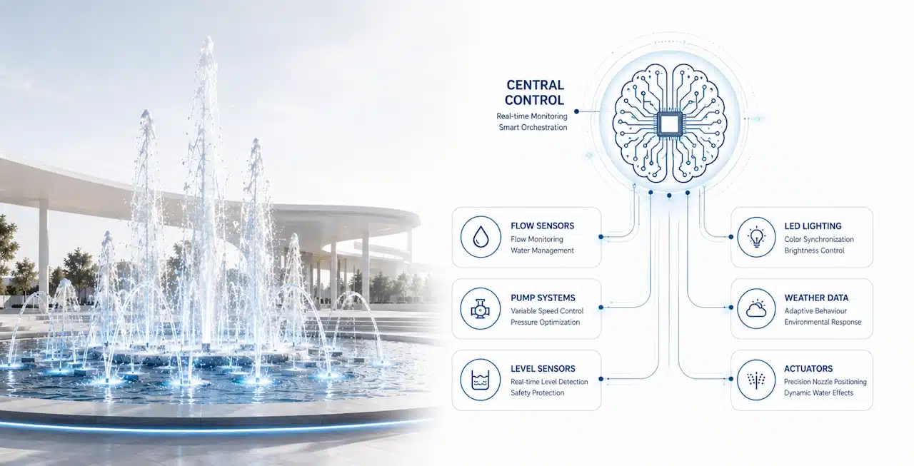 El sistema de control de una fuente ornamental o danzante como cerebro de todos los elementos que la componen tecnología de control de una fuente ornamental