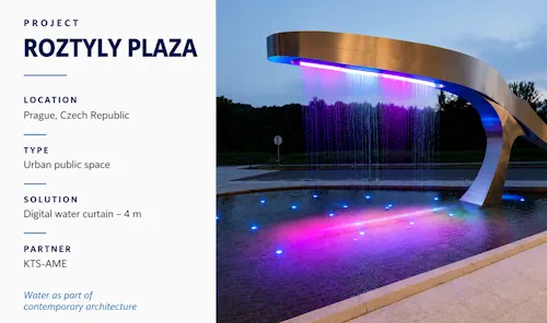 Cortina de agua digital de 4m en Rotzly Plaza (Praga)