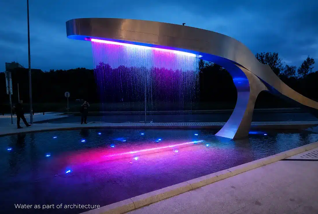 Spectacular nighttime view of the digital curtain Rotzly Plaza (Prague) with RGB lighting Spectacular nighttime view of the digital curtain Rotzly Plaza (Prague) with RGB lighting
