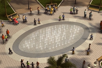 Diseño en render 3d de una fuente transitable e interactiva